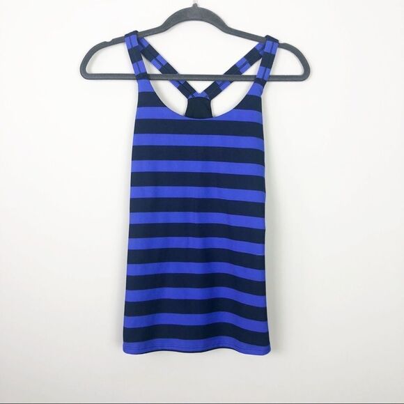 Athleta Tops - ATHLETA | Bold Stripe Tank Blue Y-Back Medium